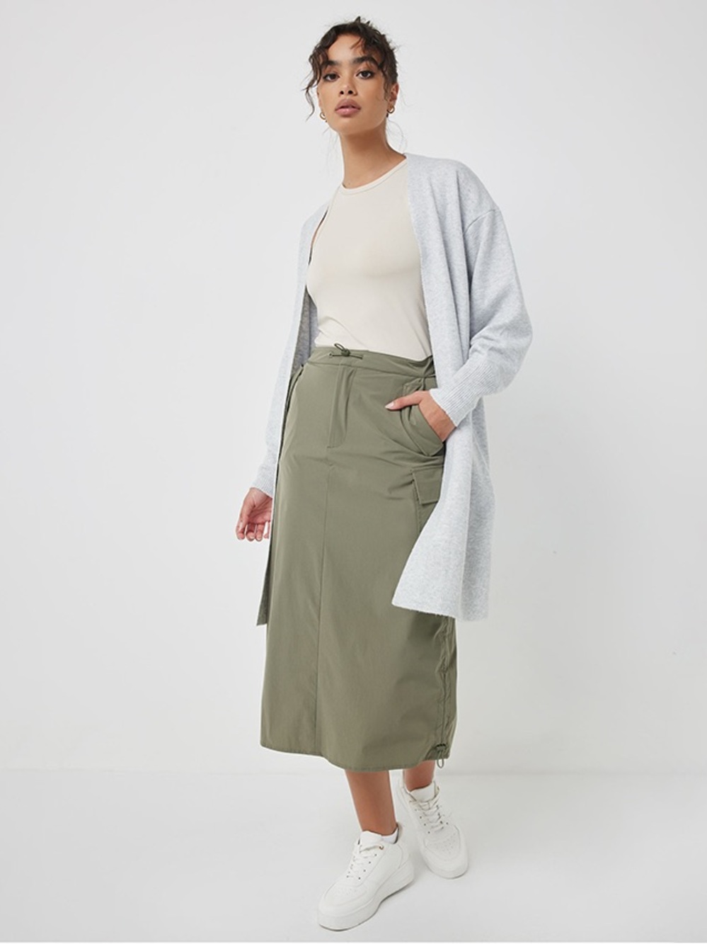 Ardene Olive Utility Midi Skirt - Olive Green